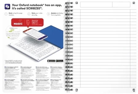 Caiet organizator Oxford Office Essentials, A5 90 file, spira dubla, coperta plastifiata flexibila, PEFC, Ecolabel, margine dubla si antet, dictando, diverse culori